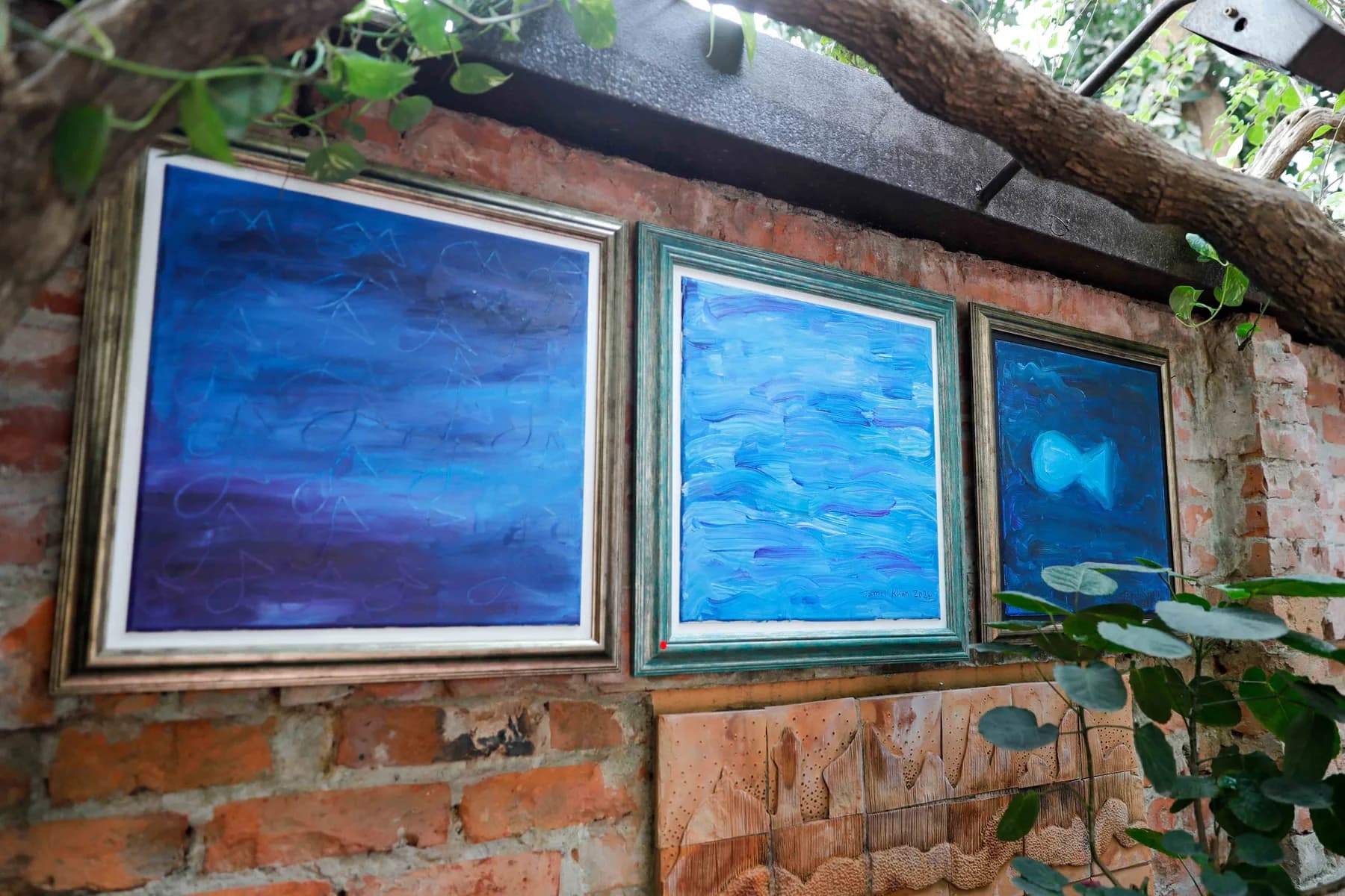 Blue paintings on the garden wall — Imagination, a presentation of work by Jamil Khan at Gallery Cosmos