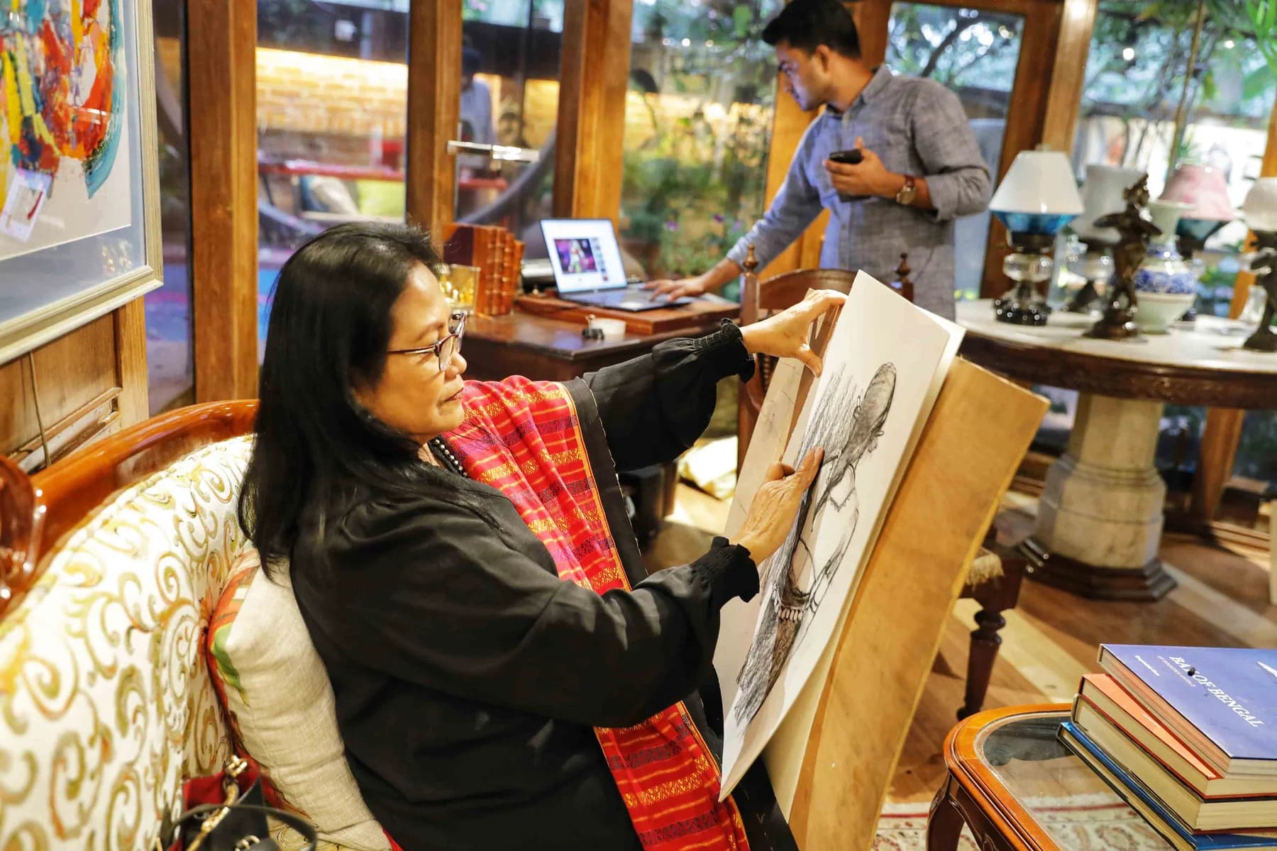 Drawing indoors by the window — the Live Drawing and Exhibition day at Gallery Cosmos