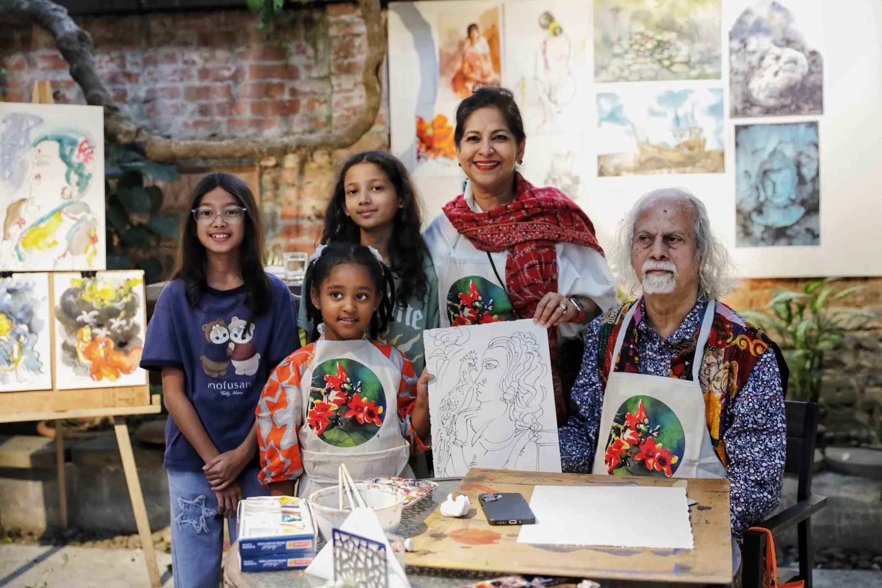 Participants with the day's work — the Live Drawing and Exhibition day at Gallery Cosmos