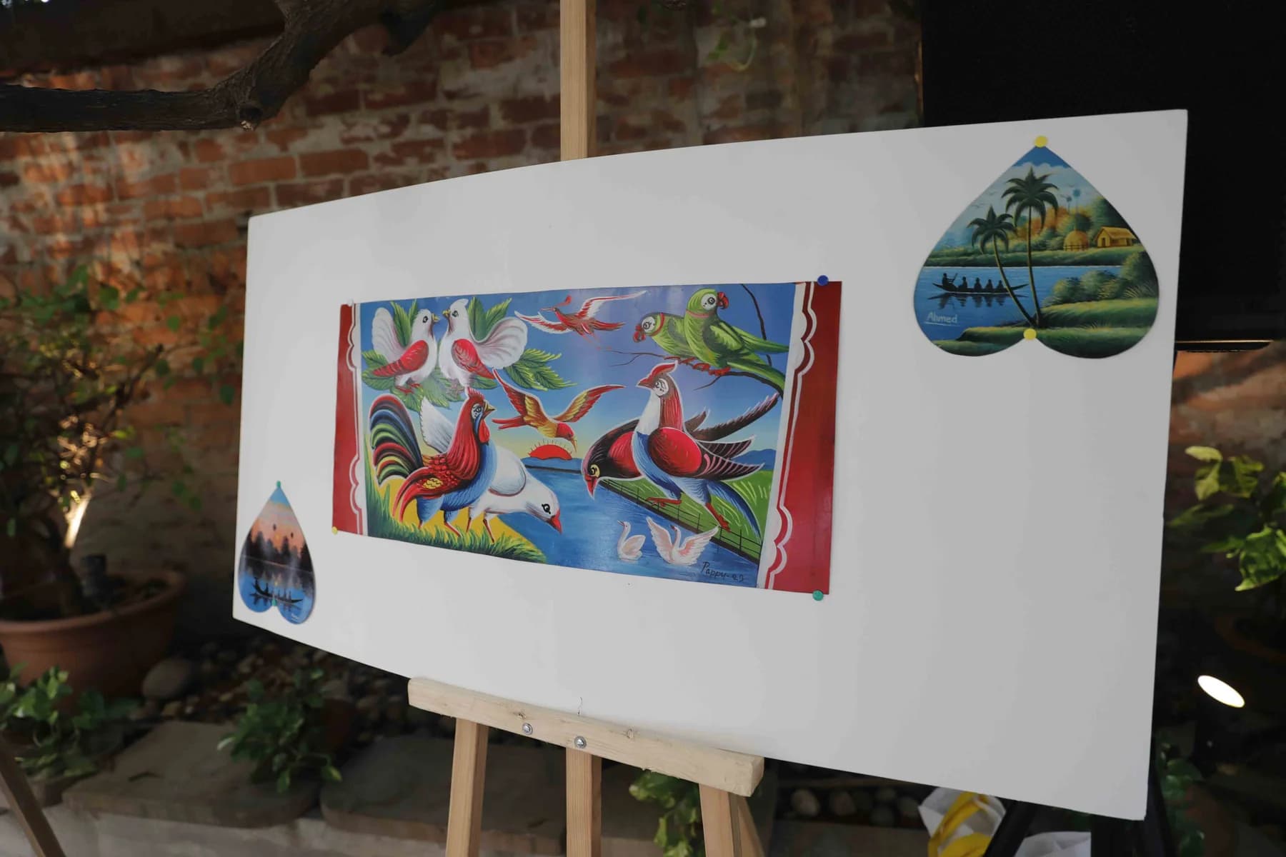 Painted panel and heart-shaped piece — Rickshaw Art Exhibition at Gallery Cosmos