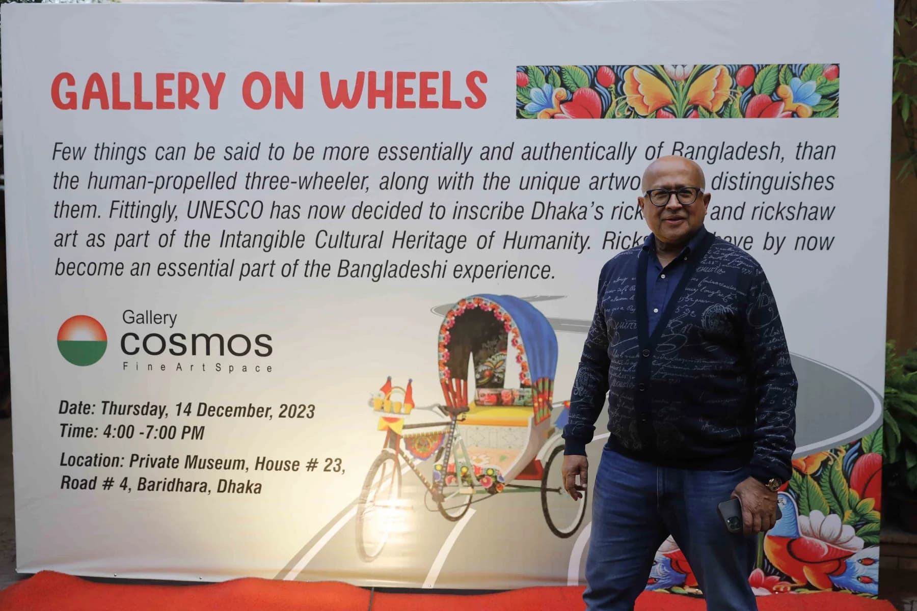 A guest at the opening — Rickshaw Art Exhibition at Gallery Cosmos